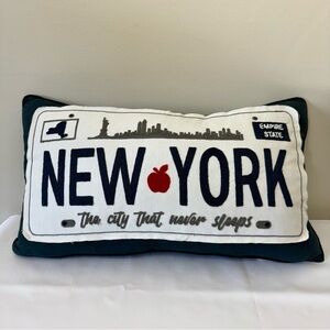 Envogue New York License Plate Embroidered Lumbar Pillow 14x24 Feather Fill New